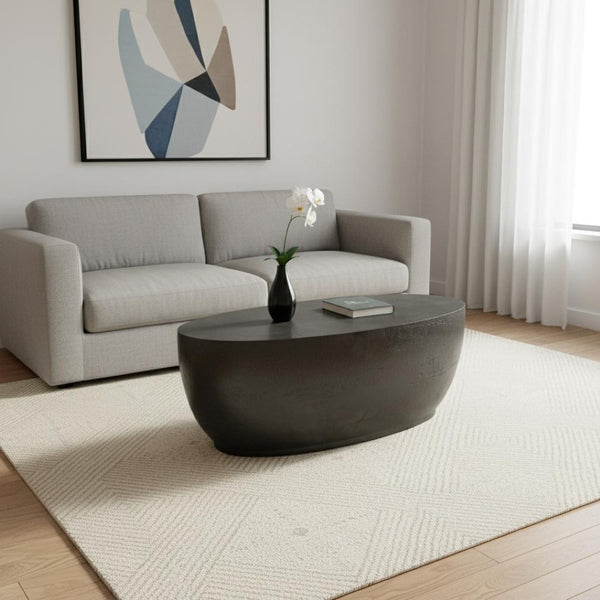 HomeRoots 38" Graphite Oval Coffee Table - Modern Aluminum Design, Fully Assembled, Perfect for Any Space! 640316