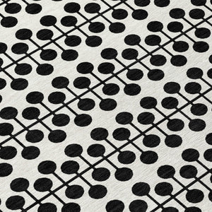 HomeRoots 8' Stylish Ivory and Black Round Geometric Washable Area Rug for Indoor and Outdoor Use, Durable 640317