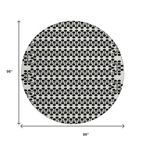 HomeRoots 8' Stylish Ivory and Black Round Geometric Washable Area Rug for Indoor and Outdoor Use, Durable 640317