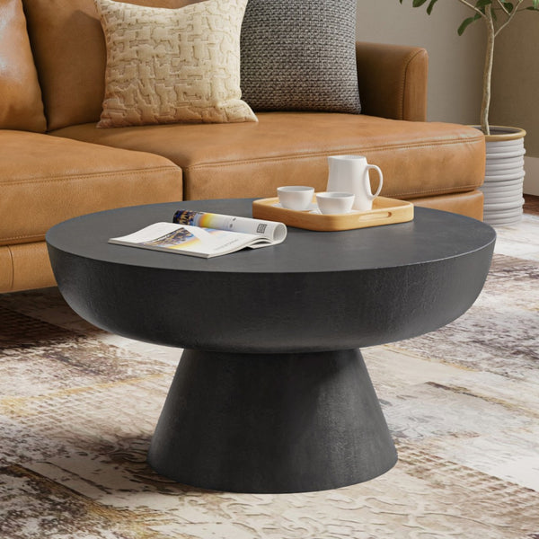 HomeRoots 30" Black Aluminum Round Coffee Table - Modern Minimalist Design for Versatile Living Spaces and Style 640318