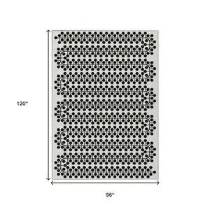 HomeRoots 8' X 10' Ivory and Black Geometric Indoor-Outdoor Area Rug - Stylish, Machine Washable & Durable! 640319