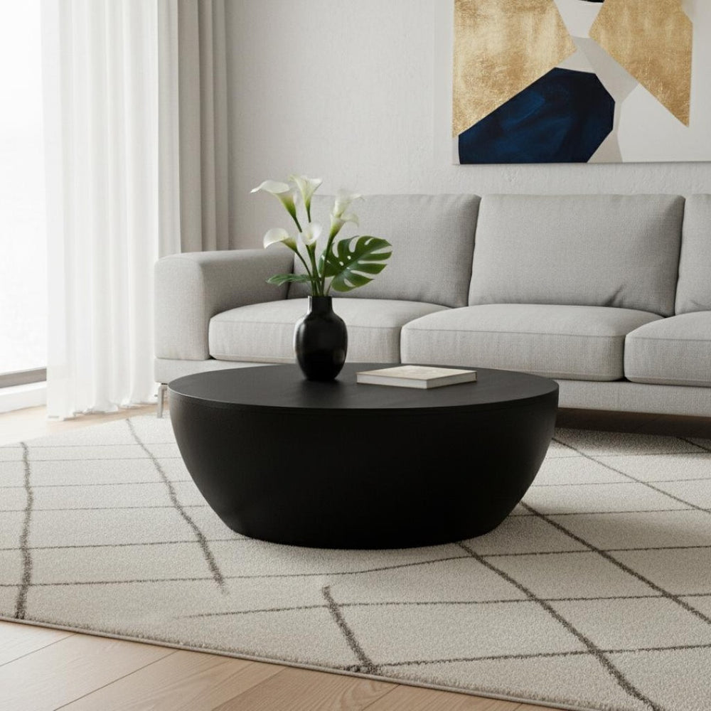 HomeRoots 34" Black Solid Wood Round Coffee Table - Stylish, Durable Centerpiece for Modern Living Spaces 640320
