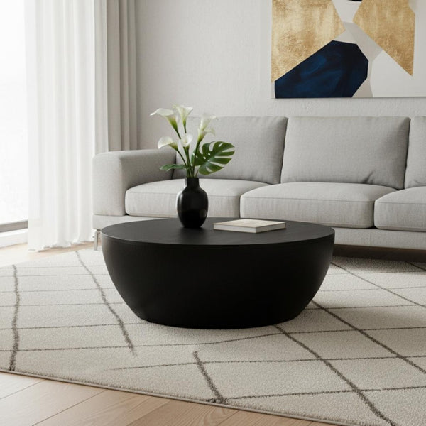 HomeRoots 34" Black Solid Wood Round Coffee Table - Stylish, Durable Centerpiece for Modern Living Spaces 640320