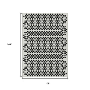 HomeRoots 9' X 12' Ivory and Black Geometric Area Rug – Stylish, Durable, Washable for Indoor & Outdoor Spaces 640321