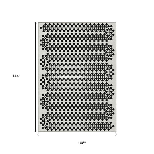 HomeRoots 9' X 12' Ivory and Black Geometric Area Rug – Stylish, Durable, Washable for Indoor & Outdoor Spaces 640321