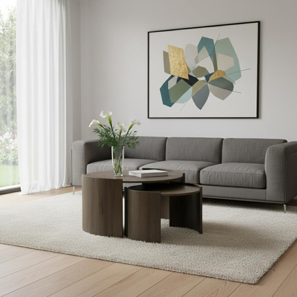 HomeRoots 32" Gray Round Solid Wood Coffee Table - Modern Design, Durable, Versatile for Any Living Space 640322