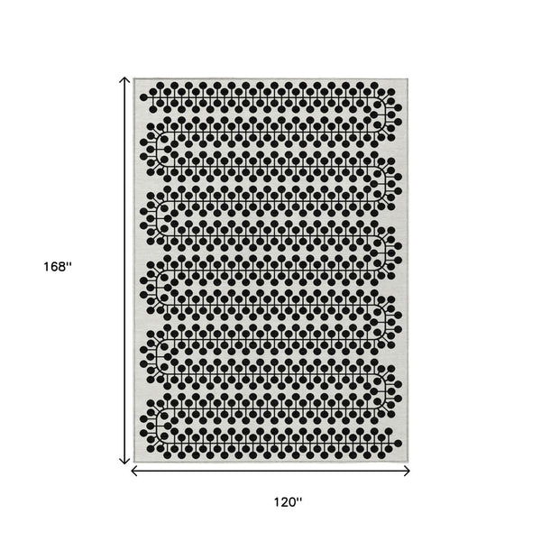 HomeRoots 10' Modern Ivory & Black Geometric Area Rug - Durable, Washable for Indoor/Outdoor Use, Easy Care! 640323
