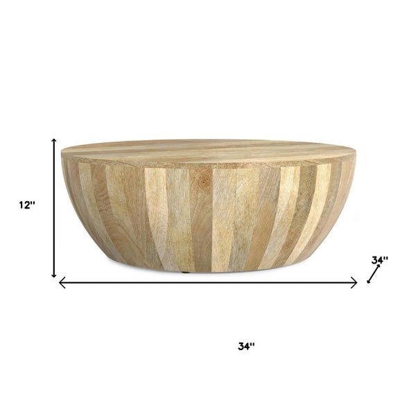 HomeRoots 34" Natural Solid Wood Round Coffee Table – Durable Mango Wood, Versatile Design for Any Space 640324