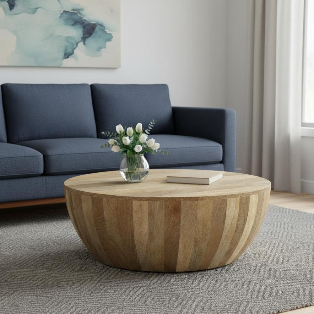 HomeRoots 34" Natural Solid Wood Round Coffee Table – Durable Mango Wood, Versatile Design for Any Space 640324