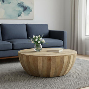 HomeRoots 34" Natural Solid Wood Round Coffee Table – Durable Mango Wood, Versatile Design for Any Space 640324