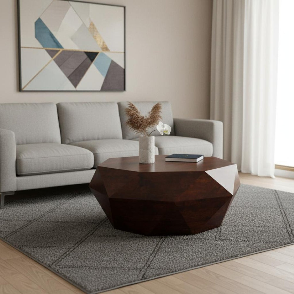 HomeRoots 35" Brown Free-Form Solid Wood Coffee Table – Organic Modern Design for Living Rooms & Offices 640326