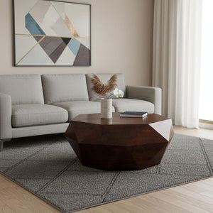 HomeRoots 35" Brown Free-Form Solid Wood Coffee Table – Organic Modern Design for Living Rooms & Offices 640326