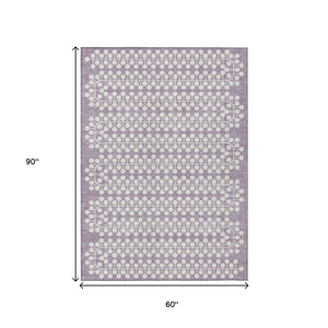 HomeRoots 5' X 8' Lavender & Ivory Geometric Rug – Washable, Durable, Perfect for Indoor & Outdoor Spaces! 640327