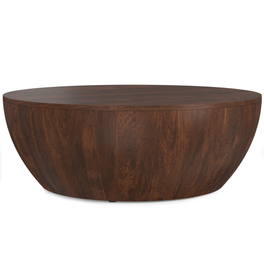 HomeRoots 34" Brown Solid Wood Round Coffee Table - Modern, Durable Design for Living Room & Bedroom Use 640328