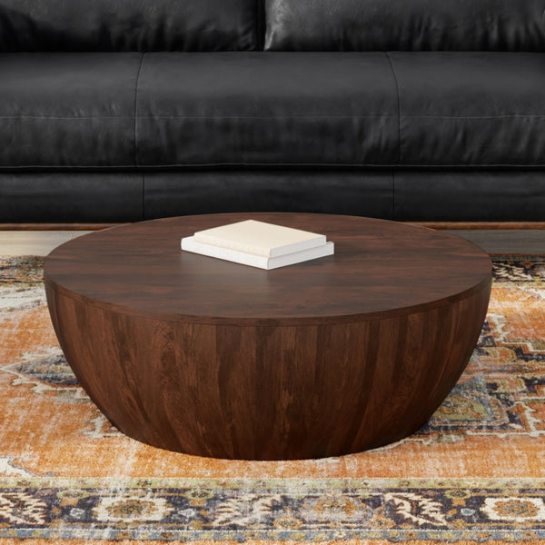 HomeRoots 34" Brown Solid Wood Round Coffee Table - Modern, Durable Design for Living Room & Bedroom Use 640328