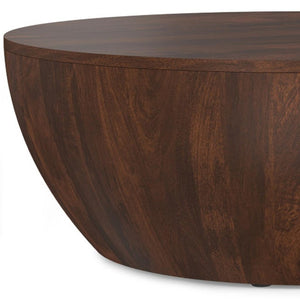 HomeRoots 34" Brown Solid Wood Round Coffee Table - Modern, Durable Design for Living Room & Bedroom Use 640328