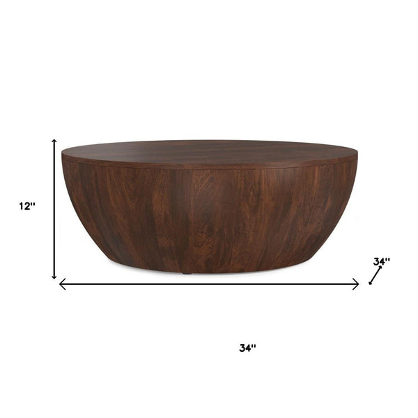 HomeRoots 34" Brown Solid Wood Round Coffee Table - Modern, Durable Design for Living Room & Bedroom Use 640328