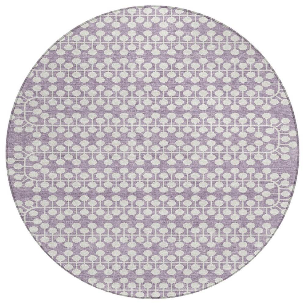 HomeRoots 8' Stylish Lavender and Ivory Round Geometric Rug – Washable, Durable for Indoor or Outdoor Use 640329