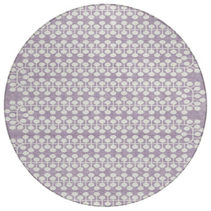 HomeRoots 8' Stylish Lavender and Ivory Round Geometric Rug – Washable, Durable for Indoor or Outdoor Use 640329