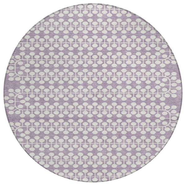 HomeRoots 8' Stylish Lavender and Ivory Round Geometric Rug – Washable, Durable for Indoor or Outdoor Use 640329
