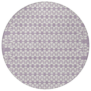 HomeRoots 8' Stylish Lavender and Ivory Round Geometric Rug – Washable, Durable for Indoor or Outdoor Use 640329