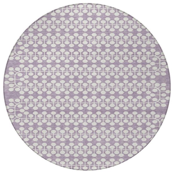 HomeRoots 8' Stylish Lavender and Ivory Round Geometric Rug – Washable, Durable for Indoor or Outdoor Use 640329