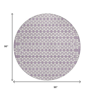 HomeRoots 8' Stylish Lavender and Ivory Round Geometric Rug – Washable, Durable for Indoor or Outdoor Use 640329
