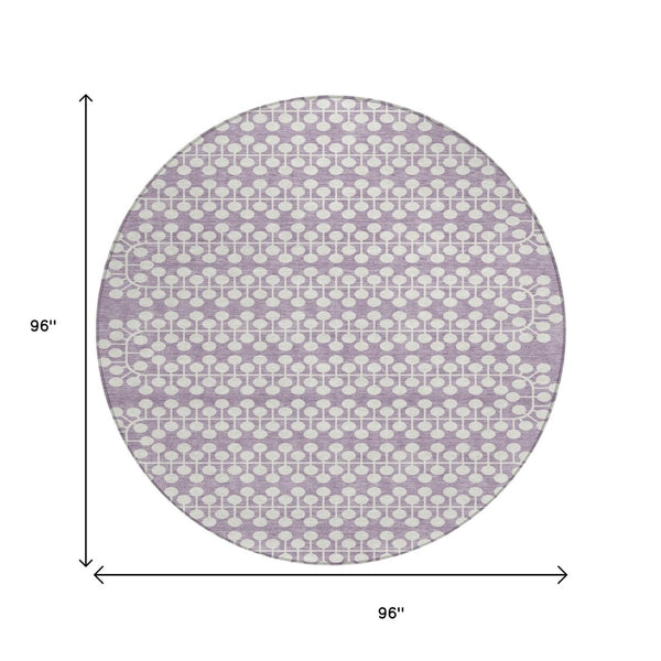 HomeRoots 8' Stylish Lavender and Ivory Round Geometric Rug – Washable, Durable for Indoor or Outdoor Use 640329