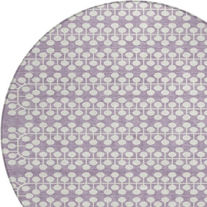 HomeRoots 8' Stylish Lavender and Ivory Round Geometric Rug – Washable, Durable for Indoor or Outdoor Use 640329