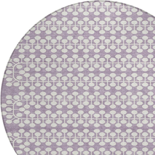 HomeRoots 8' Stylish Lavender and Ivory Round Geometric Rug – Washable, Durable for Indoor or Outdoor Use 640329
