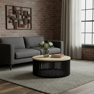 HomeRoots 35" Black Round Solid Wood Coffee Table - Timeless Elegance, Versatile Design for Any Space 640330