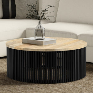 HomeRoots 35" Black Round Solid Wood Coffee Table - Timeless Elegance, Versatile Design for Any Space 640330