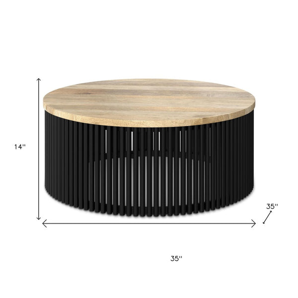 HomeRoots 35" Black Round Solid Wood Coffee Table - Timeless Elegance, Versatile Design for Any Space 640330