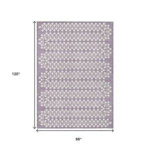 HomeRoots 8' X 10' Stylish Lavender & Ivory Geometric Area Rug - Washable for Indoor/Outdoor Durability & Ease 640331