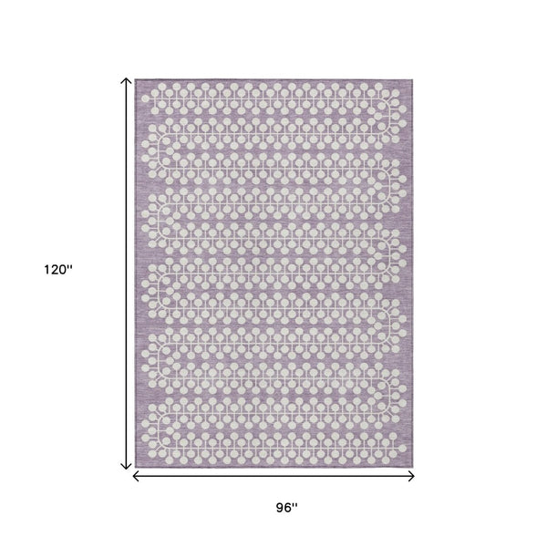 HomeRoots 8' X 10' Stylish Lavender & Ivory Geometric Area Rug - Washable for Indoor/Outdoor Durability & Ease 640331