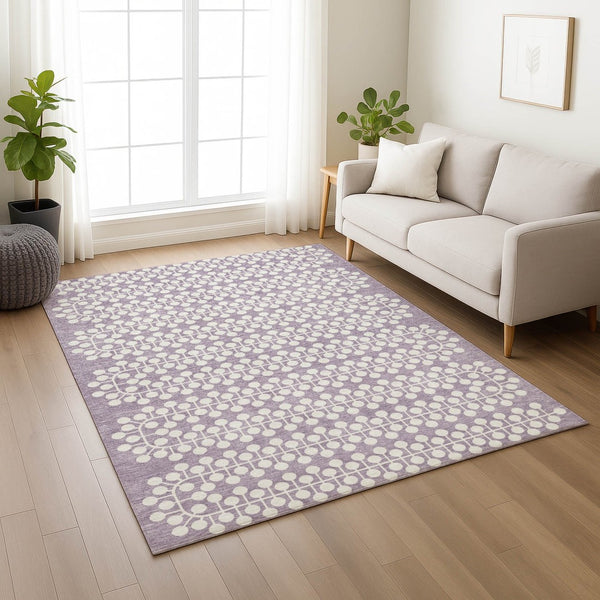 HomeRoots 8' X 10' Stylish Lavender & Ivory Geometric Area Rug - Washable for Indoor/Outdoor Durability & Ease 640331