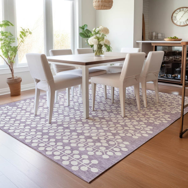 HomeRoots 8' X 10' Stylish Lavender & Ivory Geometric Area Rug - Washable for Indoor/Outdoor Durability & Ease 640331