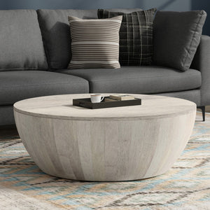 HomeRoots 34" White Solid Wood Round Coffee Table - Modern, Versatile Design for Living Rooms & Offices 640332