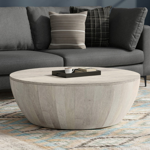 HomeRoots 34" White Solid Wood Round Coffee Table - Modern, Versatile Design for Living Rooms & Offices 640332