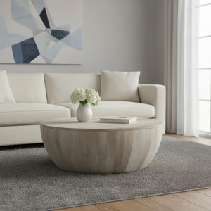 HomeRoots 34" White Solid Wood Round Coffee Table - Modern, Versatile Design for Living Rooms & Offices 640332