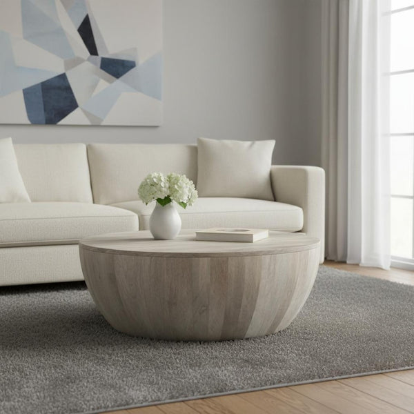 HomeRoots 34" White Solid Wood Round Coffee Table - Modern, Versatile Design for Living Rooms & Offices 640332
