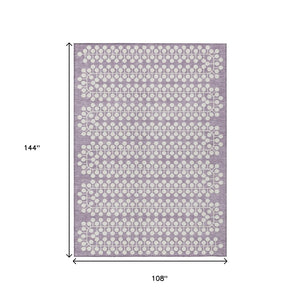 HomeRoots 9' X 12' Modern Lavender & Ivory Geometric Washable Area Rug - Durable, Stylish for Indoor & Outdoor Use 640333