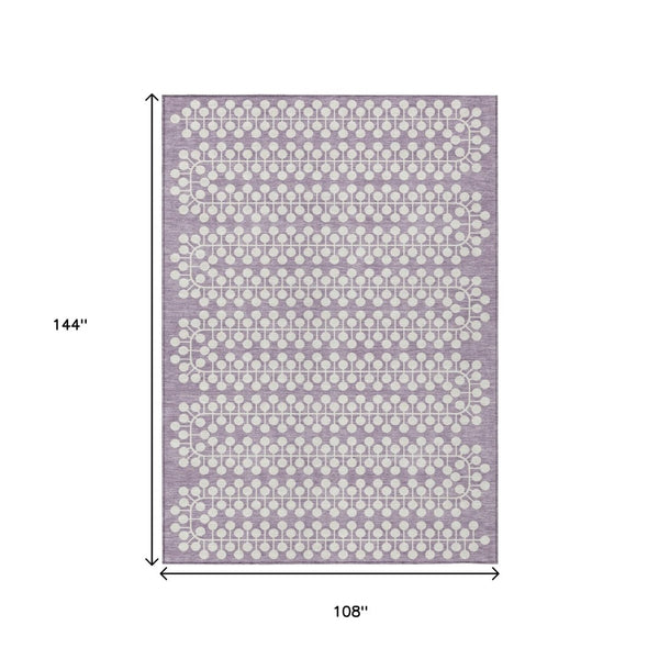 HomeRoots 9' X 12' Modern Lavender & Ivory Geometric Washable Area Rug - Durable, Stylish for Indoor & Outdoor Use 640333