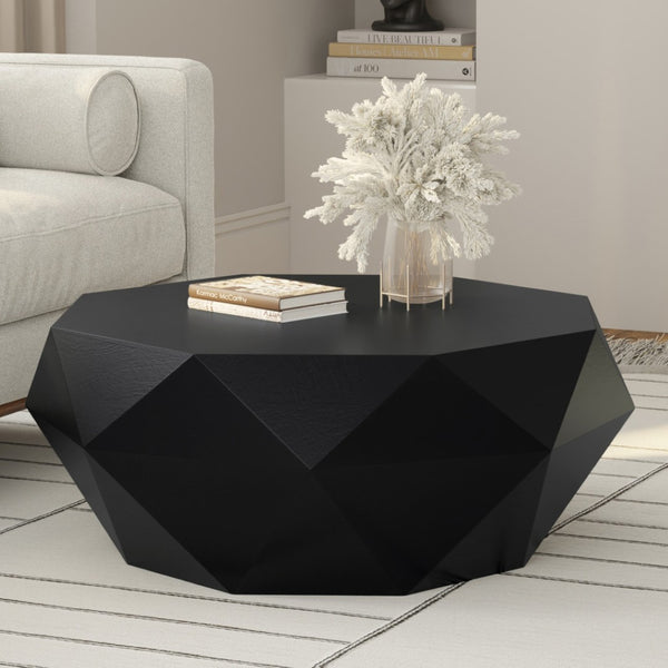 HomeRoots 35" Black Solid Acacia Wood Free Form Coffee Table - Modern Sculptural Design for Any Space 640334