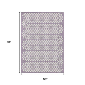 HomeRoots 10' X 14' Geometric Lavender & Ivory Washable Area Rug - Stylish, Durable, Indoor/Outdoor Essential! 640335