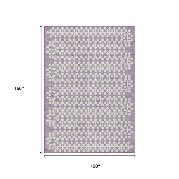 HomeRoots 10' X 14' Geometric Lavender & Ivory Washable Area Rug - Stylish, Durable, Indoor/Outdoor Essential! 640335