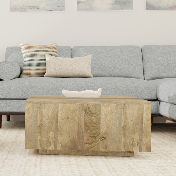HomeRoots 30" Solid Mango Wood Square Coffee Table - Modern Geometric Design for Living Rooms, Offices & More 640336