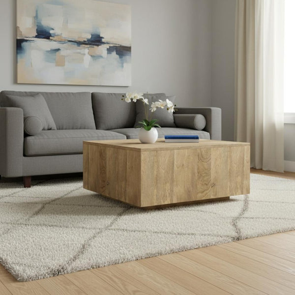 HomeRoots 30" Solid Mango Wood Square Coffee Table - Modern Geometric Design for Living Rooms, Offices & More 640336