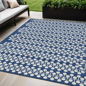 HomeRoots 5' X 8' Navy Blue & Ivory Geometric Area Rug - Stylish, Washable, Durable for Indoor & Outdoor Use 640338