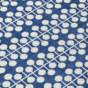 HomeRoots 8' Navy Blue Geometric Round Rug - Stylish, Durable & Washable for Indoor/Outdoor High-Traffic Areas 640339